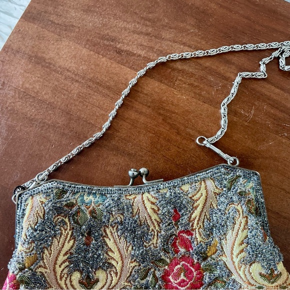 Vintage 1930s 40s French Tapestry Petit Point Victorian Floral Purse Snap Close - Picture 6 of 17
